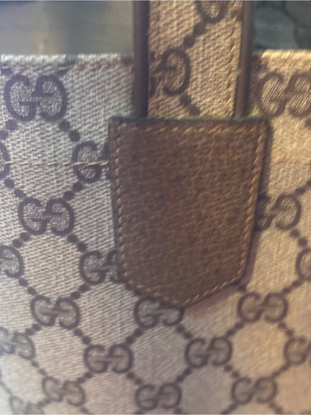 Vintage Gucci GG Monogram Canvas Tote with Brown Leather Trim - Picture 5 of 13